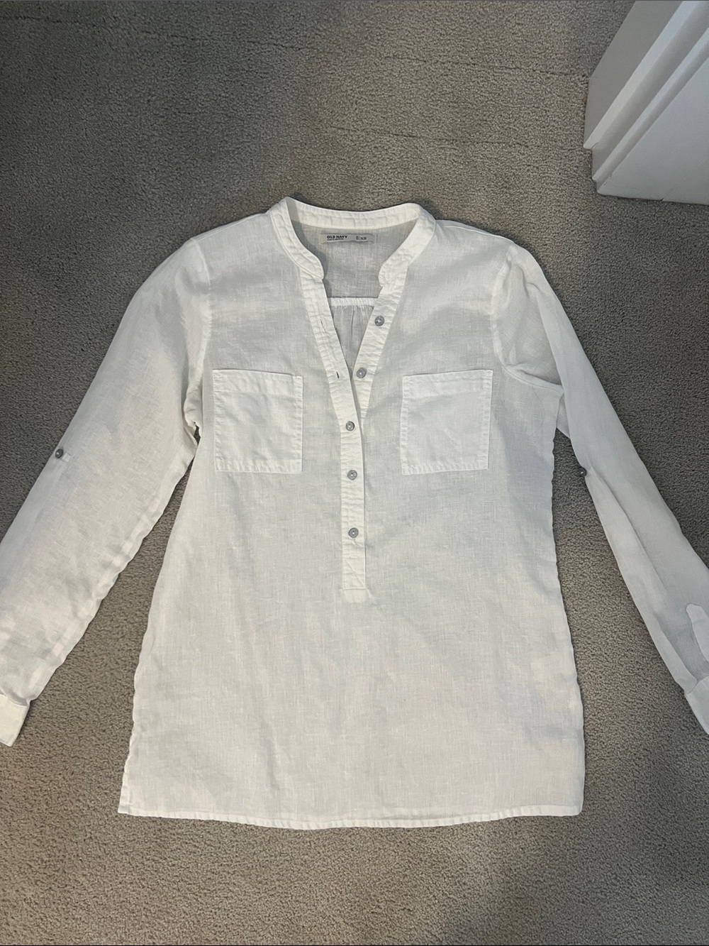 Old Navy White Linen-Blend Casual Button Henley Shirt
